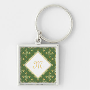 Llavero Monograma de lujo Verde y Dorado Quatre Floral