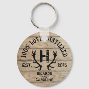 Llavero Monograma de madera personalizado de la boda del