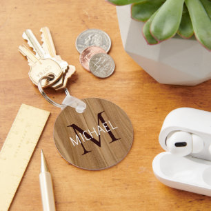 Llavero Monograma de Madera Rústica Elegante Keychain