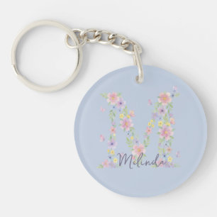Llavero Monograma de mariposa floral vintage
