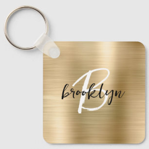 Llavero Monograma de Metal Cepillado Glam Gold