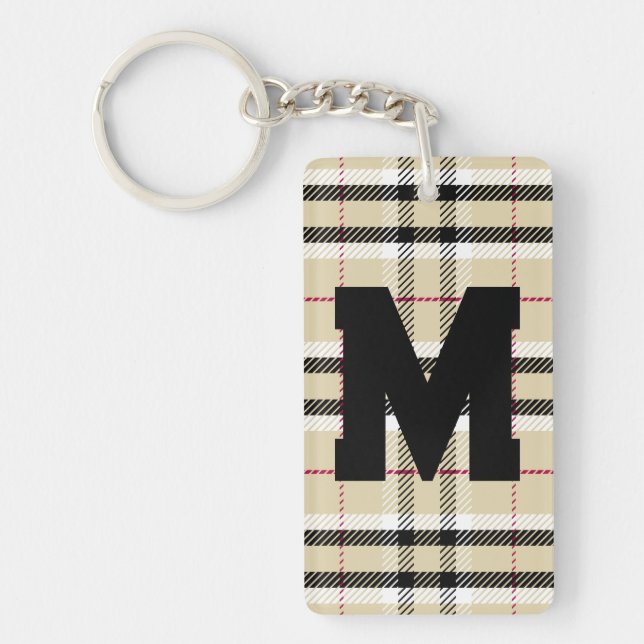 Llavero Monograma de moda beige preppy personalizado (Frente)