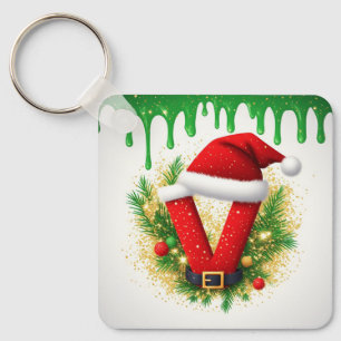 Llavero Monograma de Navidad V para nombres de vacaciones