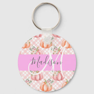 Llavero Monograma de nombre de calabaza melocotón floral r