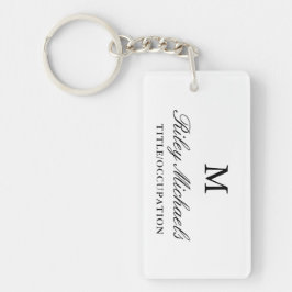 Llavero Monograma de nombre y título elegante simple en bl
