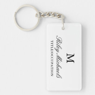 Llavero Monograma de nombre y título elegante simple en bl