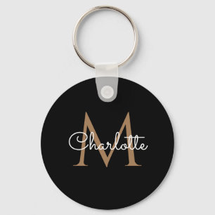 Llavero Monograma de oro negro elegante letra script femen