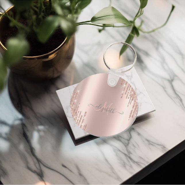 Llavero Monograma de oro Rosa de Purpurinas modernos (Subido por el creador)