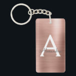 Llavero Monograma de oro rosa y ondulación de Moda<br><div class="desc">Faux De Oro Rosa Rojo Cepillado Metalizado Metálico De Acero Inoxidable Elegante Keychain. Estas cadenas de claves se pueden personalizar para incluir tu nombre inicial y de pila y son una ducha de novia perfecta Boda, una fiesta de soltera o un favor de fiesta de cumpleaños. Si necesita elementos coincidentes...</div>