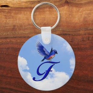Llavero Monograma de pájaro azul inicial F