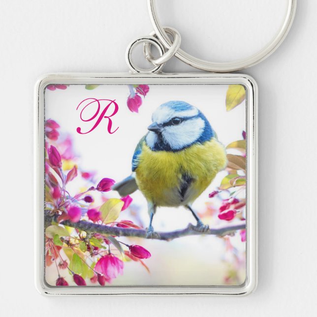 Llavero Monograma de pájaro de primavera (Frente)