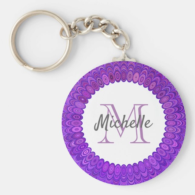 Llavero Monograma de pájaro morado manala (Frente)