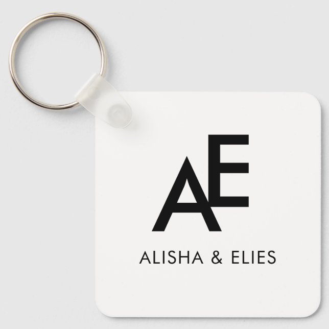 Llavero Monograma de Pareja Elegante | Simple Negro y Blan (Anverso)