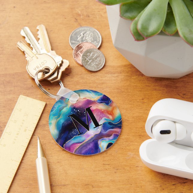 Llavero Monograma de patrón de agato Purpurina colorido (Escritorio )