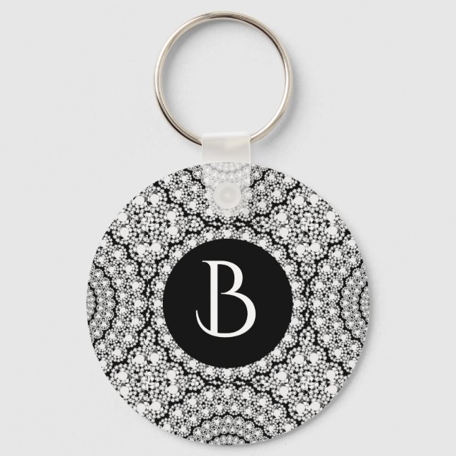 Llavero Monograma de patrón de círculo de diamantes blanco (Anverso)