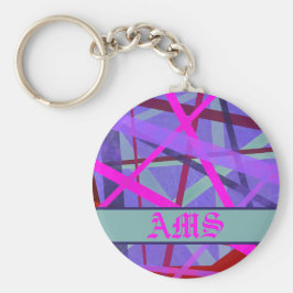 Llavero Monograma de patrón de líneas geométricas rosadas 