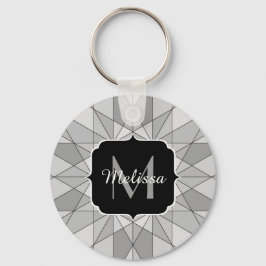 Llavero Monograma de patrón de triángulo de mosaico gris n