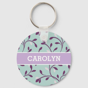 Llavero Monograma de patrón floral turquesa pastel