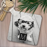 Llavero Monograma de Personalizado de Collage de fotos neg<br><div class="desc">Puedes usar fotos de Instagram para este diseño. Utiliza tres fotos cuadradas para crear un regalo único y personal. O puedes mantener al cachorro hipster y hacer un keepsake de moda. Si necesita ajustar las imágenes,  haga clic en la herramienta personalizar para realizar cambios.</div>