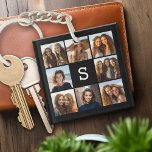 Llavero Monograma de Personalizado de Collage de fotos neg<br><div class="desc">Puedes usar fotos de Instagram para este diseño. Utiliza 8 fotos cuadradas para crear un regalo único y personal. O puedes mantener al cachorro hipster y hacer un keepsake de moda. Si necesita ajustar las imágenes,  haga clic en la herramienta personalizar para realizar cambios.</div>