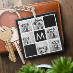 Llavero Monograma de Personalizado de Collage de fotos neg<br><div class="desc">Puedes usar fotos de Instagram para este diseño. Utiliza 6 fotos cuadradas para crear un regalo único y personal. O puedes mantener al cachorro hipster y hacer un keepsake de moda. Si necesita ajustar las imágenes,  haga clic en la herramienta personalizar para realizar cambios.</div>