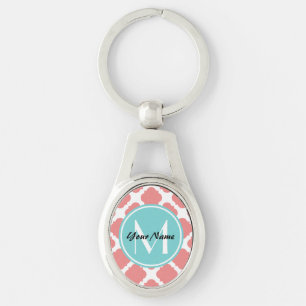 Llavero Monograma de Personalizado de la pluma de Quatrefo