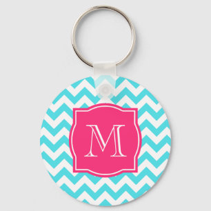 Llavero Monograma de Personalizado rosa y turquesa Zigzag