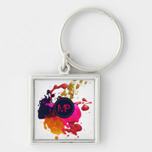 Llavero Monograma de pintura de oro rojo púrpura rosa