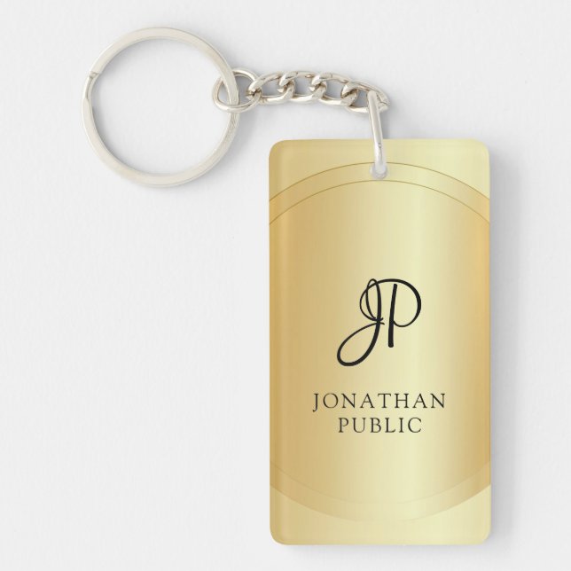 Llavero Monograma de plantilla de oro falso Agregar su nom (Frente)