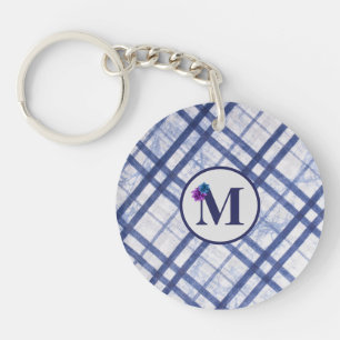 Llavero Monograma de plaqueta azul clásico Keychain