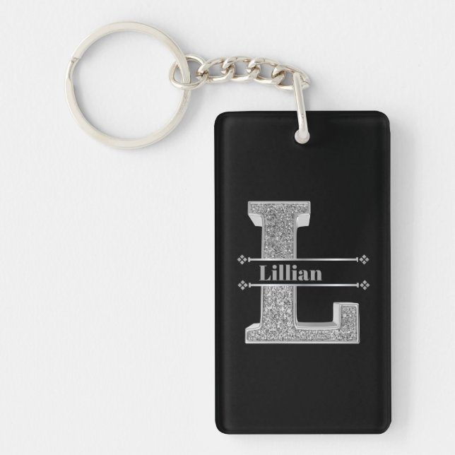 Llavero Monograma de plata inicial L personalizado Su nomb (Frente)