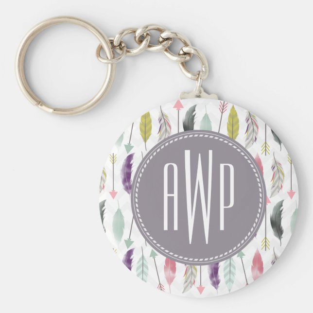 Llavero Monograma de plumas y flechas (Frente)