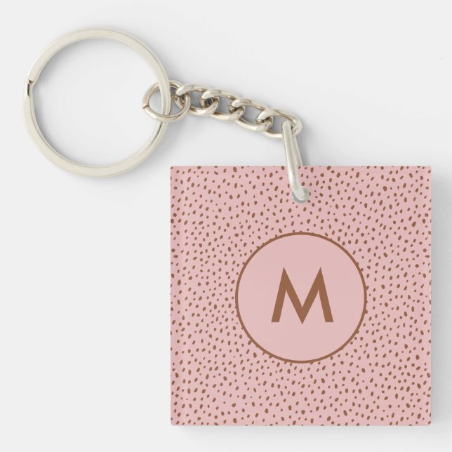 Llavero Monograma de puntos marrones rosados y boho terrac (Frente)