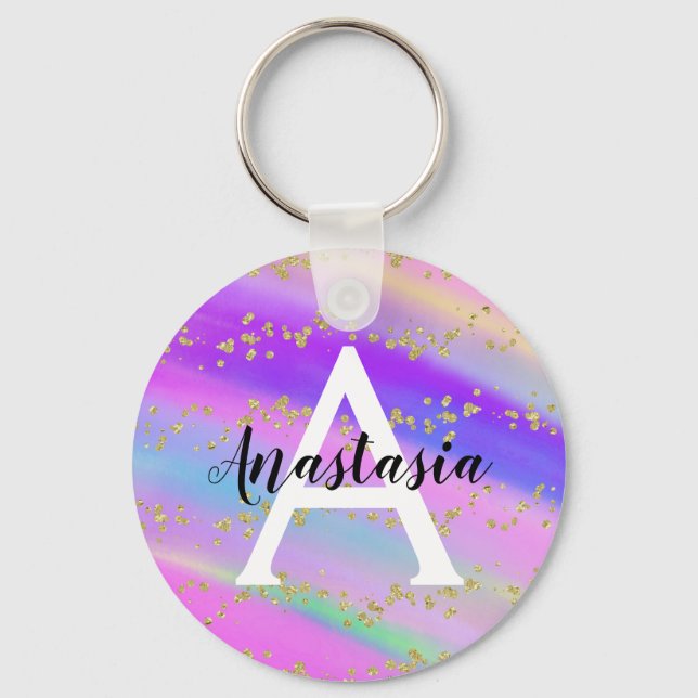 Llavero Monograma de Purpurina de oro del arcoiris de Unic (Anverso)