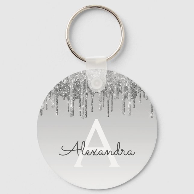 Llavero Monograma de Purpurina plateado y espuma (Anverso)