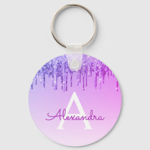 Llavero Monograma de Purpurina púrpura y espuma