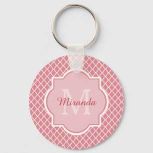Llavero Monograma De Quatrefoil Rosa De moda Con Nombre
