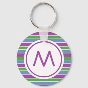 Llavero Monograma de rayas azules moradas
