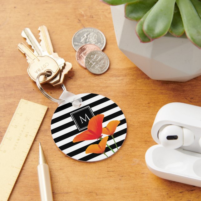 Llavero Monograma de rayas negras de Moda de amapola (Escritorio )
