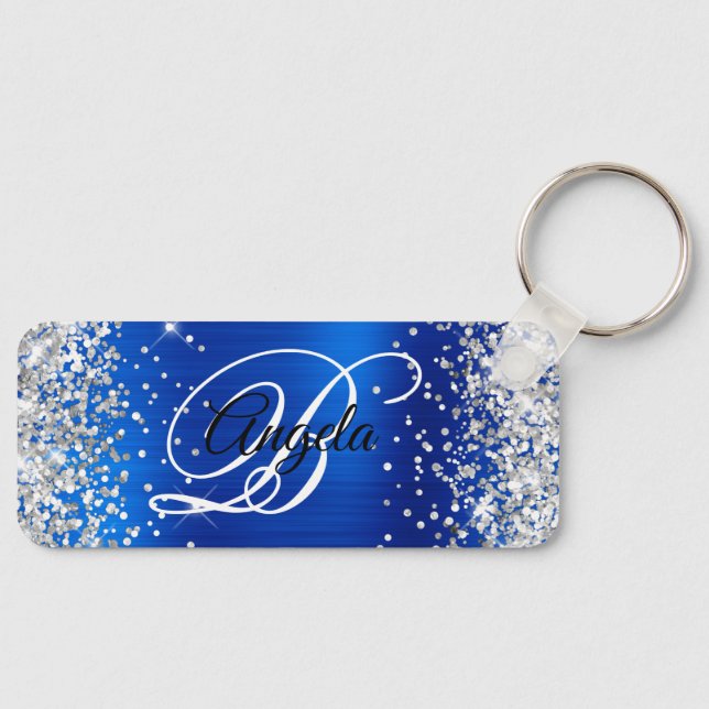 Llavero Monograma de Relieve metalizado azul real Purpurin (Anverso)