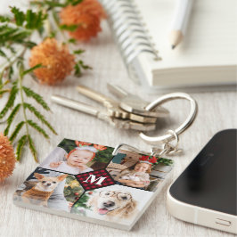 Llavero Monograma de relleno fotográfico rojo de búfalo