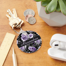 Llavero Monograma de Rosa Gris y Lavanda Vintage