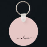 Llavero Monograma de Rubor rosado moderno con guión de gaf<br><div class="desc">Cadenas de claves de nombres de monograma de escritura simple rosa negro y Rubor (cadena de claves). Esto hace que el dulce perfecto cumpleaños 16, boda, ducha de novia, aniversario, ducha de bebé o fiesta de soltera sea regalo para alguien que ama el lujo glam y los estilos de moda....</div>