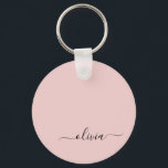 Llavero Monograma de Rubor rosado moderno con guión de gaf<br><div class="desc">Cadenas de claves de nombres de monograma de escritura simple rosa negro y Rubor (cadena de claves). Esto hace que el dulce perfecto cumpleaños 16, boda, ducha de novia, aniversario, ducha de bebé o fiesta de soltera sea regalo para alguien que ama el lujo glam y los estilos de moda....</div>