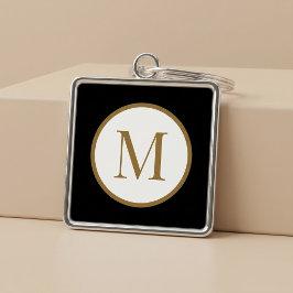 Llavero Monograma de sello central personalizado negro y d