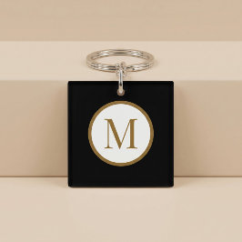 Llavero Monograma de sello central personalizado negro y d