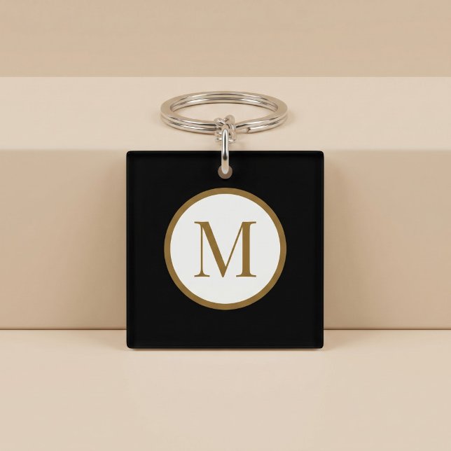 Llavero Monograma de sello central personalizado negro y d (Subido por el creador)