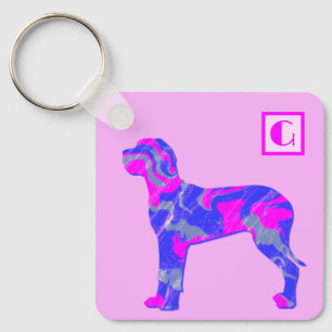 Llavero Monograma de silicona rosa y azul para perros gran