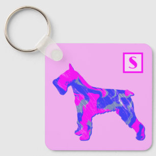 Llavero Monograma de silueta de Schnauzer perro lindo rosa