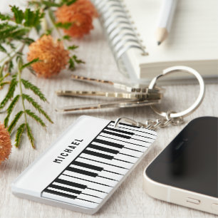 Llavero Monograma de teclado de piano negro y blanco